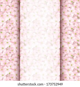 Pink card with apple flowers. Vector eps-10.