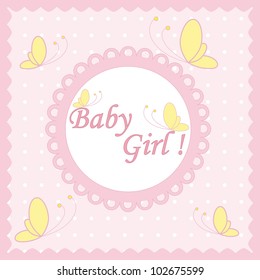 pink card baby girl with butterfly