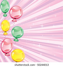 Pink card with balloons, vector illustration
