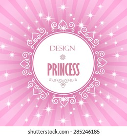 Pink card with beautiful circle frame & burst. Vector illustration