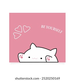 A pink card cartoon background design with a cat and heart shape