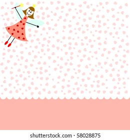 pink card with fairy girl and hearts