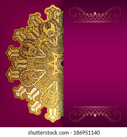 Pink card with gold pattern and place for your text. 
