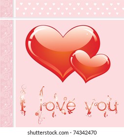 Pink card with hearts. Vector illustration
