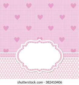 Pink  card invitation for baby shower, wedding or birthday party with white stripes. Cute background with white space to put your own text.