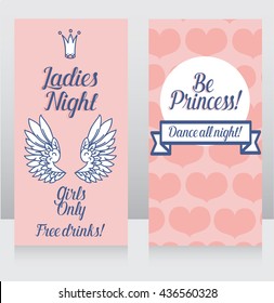 Pink card for Ladies party,  front and back sides,can be used as invitation for girl's birthday party, vector illustration