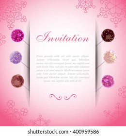 Pink card with paper web over sweet cake pops