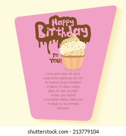 a pink card with some text and a cupcake on a light yellow background