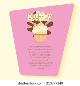 a pink card with some text and a cupcake on a light yellow background