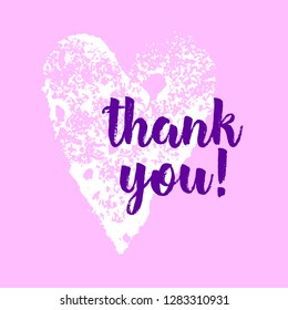 pink card with a white heart and the inscription Thank you. Wallpapers, invitations, posters, brochures, banners. Vector illustration