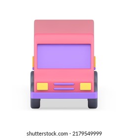 Pink cargo minivan for carrying goods family summer travel front view realistic 3d icon vector illustration. Freight automobile courier logistic express delivery distribution vehicle transportation