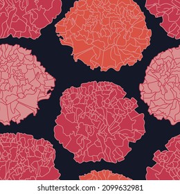 rosafarbene Nelkensorte, florales Design auf blauem Hintergrund