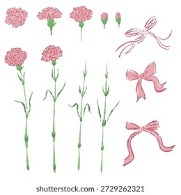 Rosa Nelke Blume Ecke Rahmen Dekoration Vektor