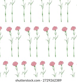 Rosa Nelke Blume Reihen Muster Vektor