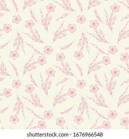 Pink carnation flowers on the milky color background, Wildflowers vector seamless pattern. Surface pattern design. All over print.