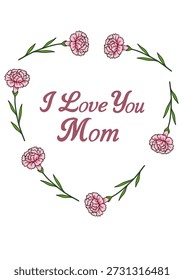 Póster de Vector de clavel rosa con texto "Te amo mamá"