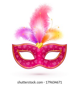 Pink carnival mask with feathers