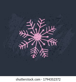 Pink caroon snowflake on a dark background. Vector illustration