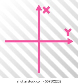 Pink Cartesian Axes interface toolbar icon. Vector pictogram style is a flat symbol on diagonally hatched transparent background.