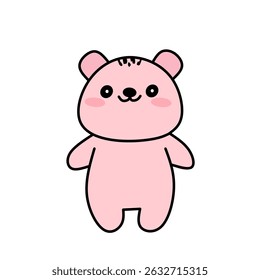A pink cartoon bear with a friendly face and simple design. Its round shape and soft colors make it ideal for baby products, toys, or children’s illustrations