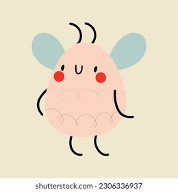 Pink cartoon beetle with wings. 