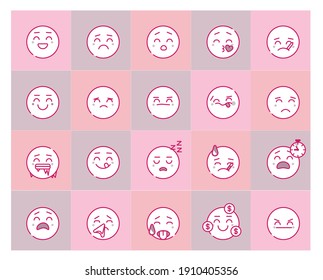 pink cartoon bubble emoticons set vector