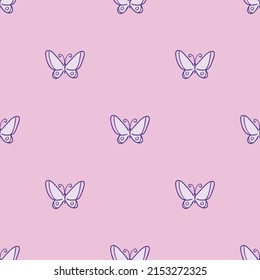 Pink cartoon butterfly vector repeat pattern, seamless repeating tile