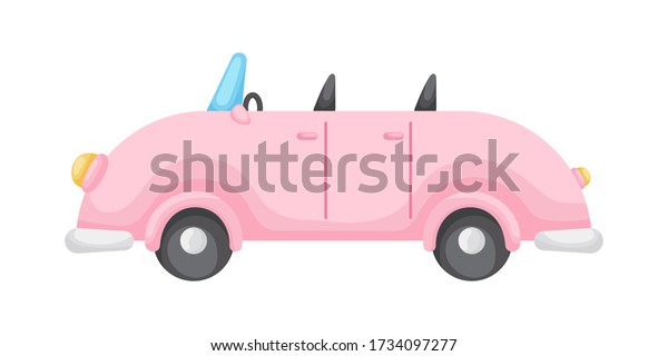 Pink cartoon car isolated on white background, colorful
automobile flat style, simple design. Flat cartoon colorful vector
illustration.  