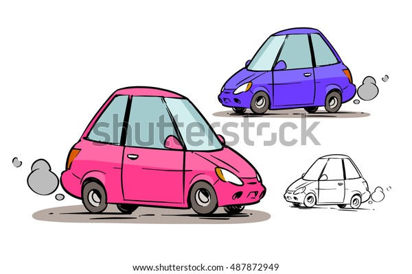 Pink cartoon car. Purple
cartoon car