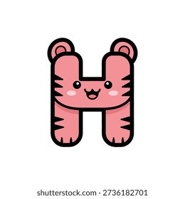 Pink Cartoon Cat Character with Smiling Face and Simple Design