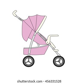 Pink cartoon children's stroller for baby girl.