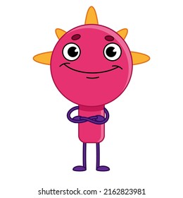 Pink cartoon cute monster or alien with thorns. Children's character for games and applications. Vector illustration isolated on white background.