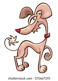 pink cartoon doggy drawn in primitive style, vector, isolated on white