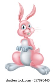 A pink cartoon Easter bunny rabbit mascot character