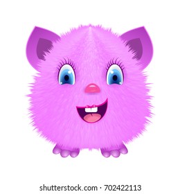 Pink cartoon fluffy monster. Vector illustration.
