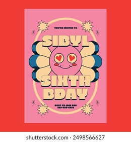 Pink Cartoon Kids Birthday Invitation