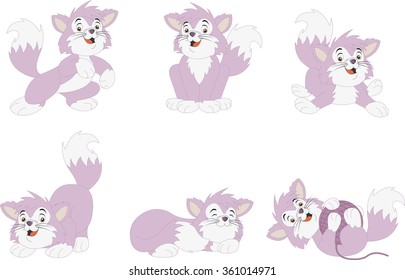 Pink cartoon kitten. Cute playful cat.