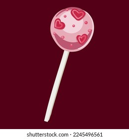 Pink cartoon lollipop Valentine s Day on transparent background. Vector illustration.