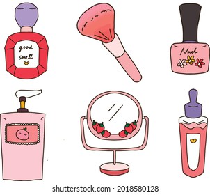 Elemento de maquillaje de dibujos animados rosados fijado por dibujo a mano alzada.