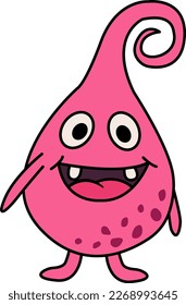 Pink Cartoon Monster. Vector Illustration of a Funny Monster on a White Background