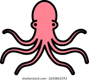 Pink Cartoon Octopus with Black Outline