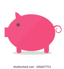 Pink cartoon pig in flat style isolated on white background