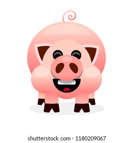 Pink cartoon pig smiling vector illustration on white background