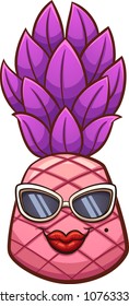 Pink cartoon pineapple with sunglasses. Vector clip art illustration with simple gradients. Some elements on separate layers.
