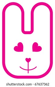Pink cartoon rabbit with smile, vector logo template.