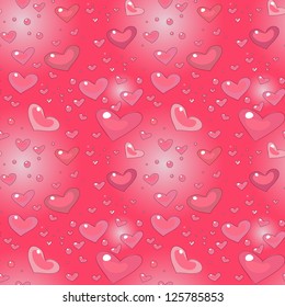 pink cartoon seamless pattern with hearts, romantic style
