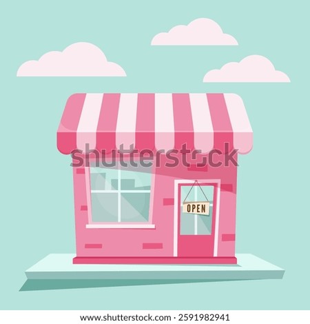 Pink Cartoon Shop or Small Cafe vector building illustration
