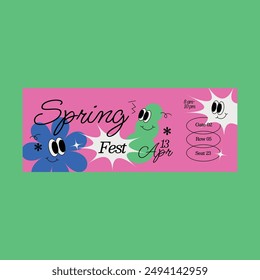 Pink Cartoon Spring Festival Ticket