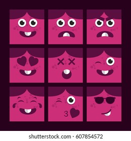 Pink Cartoon Square Emoticons