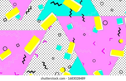Pink Cartoon Texture. Navy Dot Wallpaper. Line Banner. Trendy Art. Deep Pink Flat Elements. Memphis Fashion. Blue Childish Pattern.